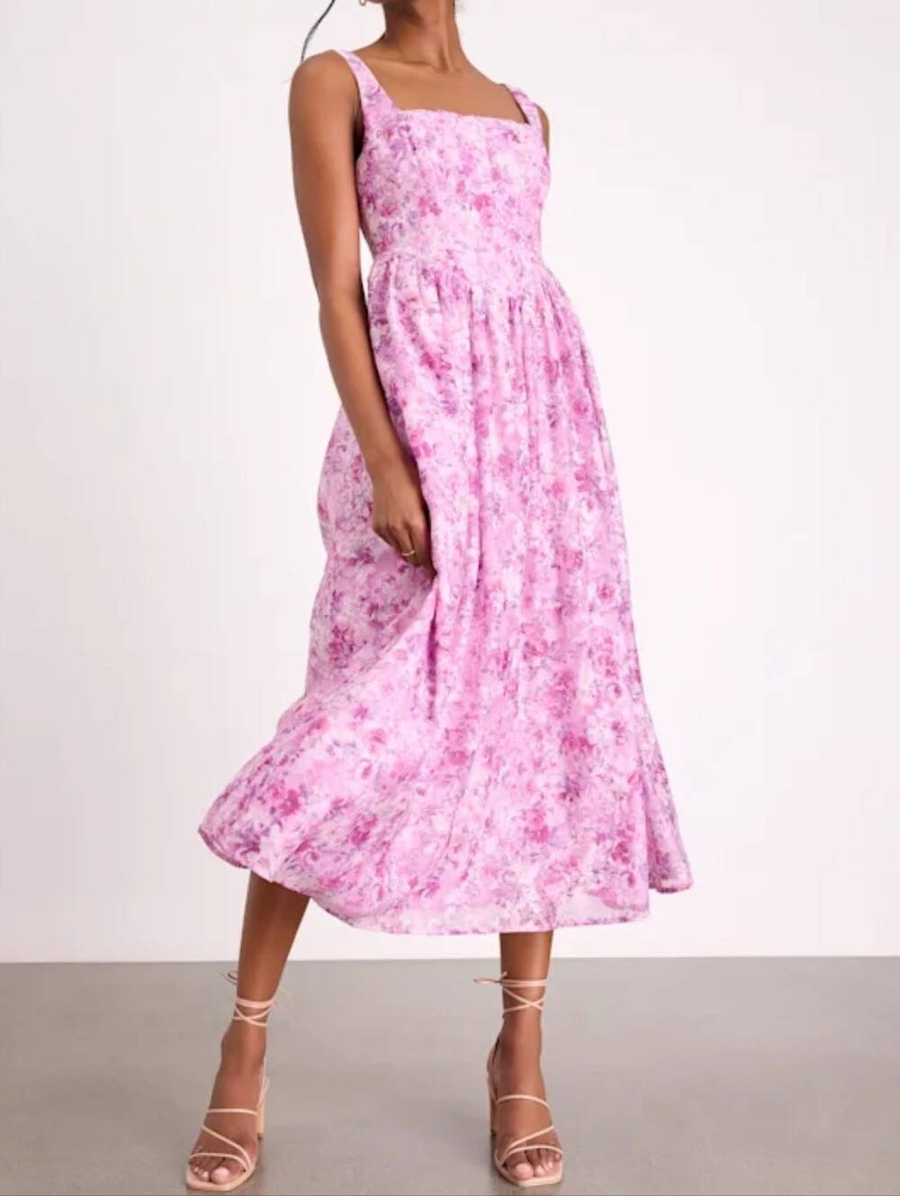 Lulus Colwyn Light Magenta Floral Jacquard Bustier Midi Dress, Size Small, NWT!